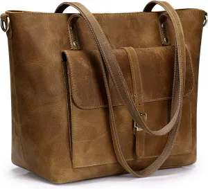 S-ZONE Women Vintage Genuine Leather Tote Bag Large Shoulder Purse Work Handbag