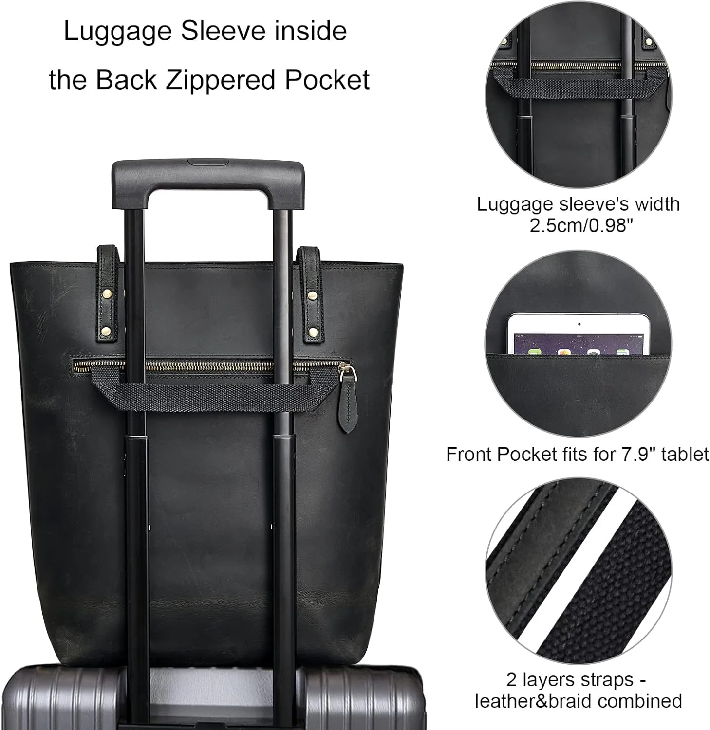 S-ZONE Women Vintage Genuine Leather Tote Bag Large Shoulder Purse Work Handbag