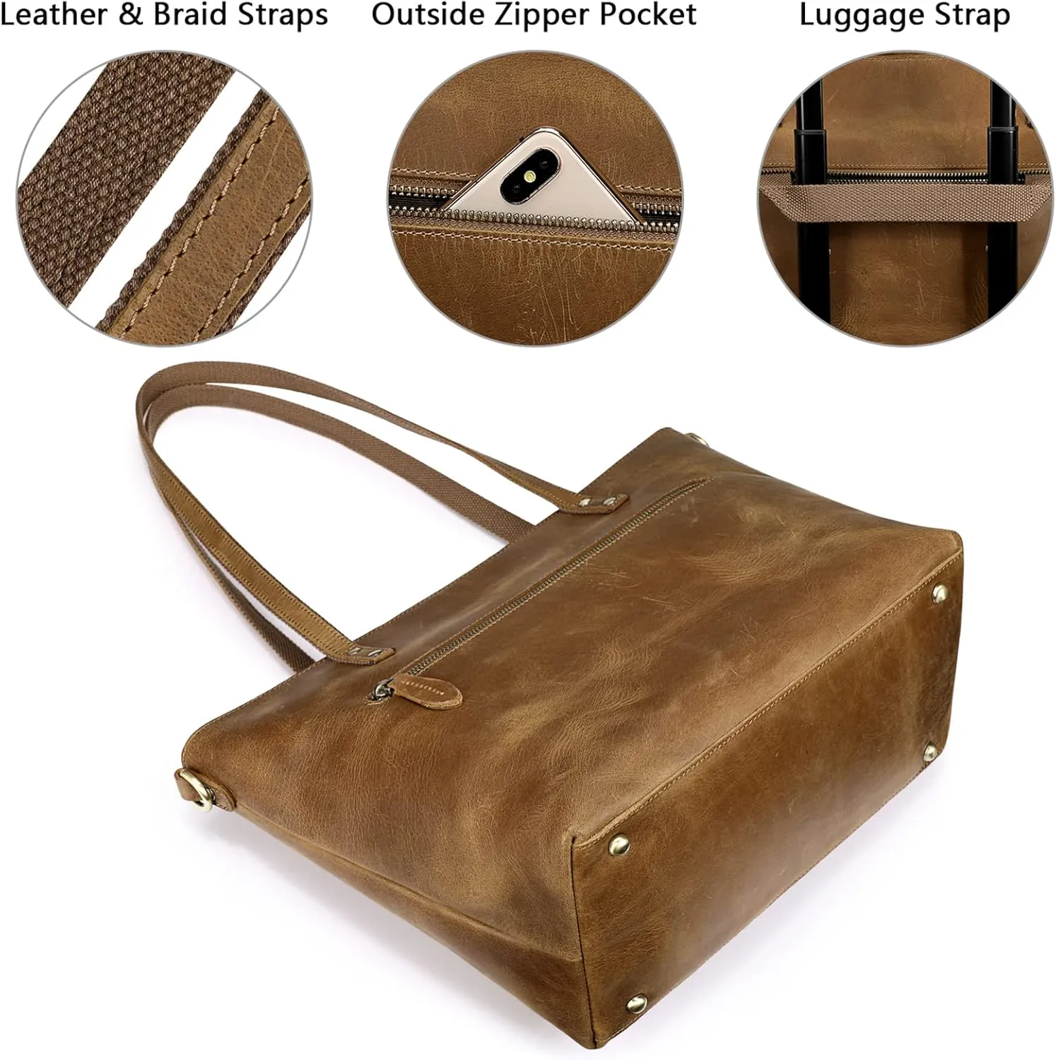 S-ZONE Women Vintage Genuine Leather Tote Bag Large Shoulder Purse Work Handbag