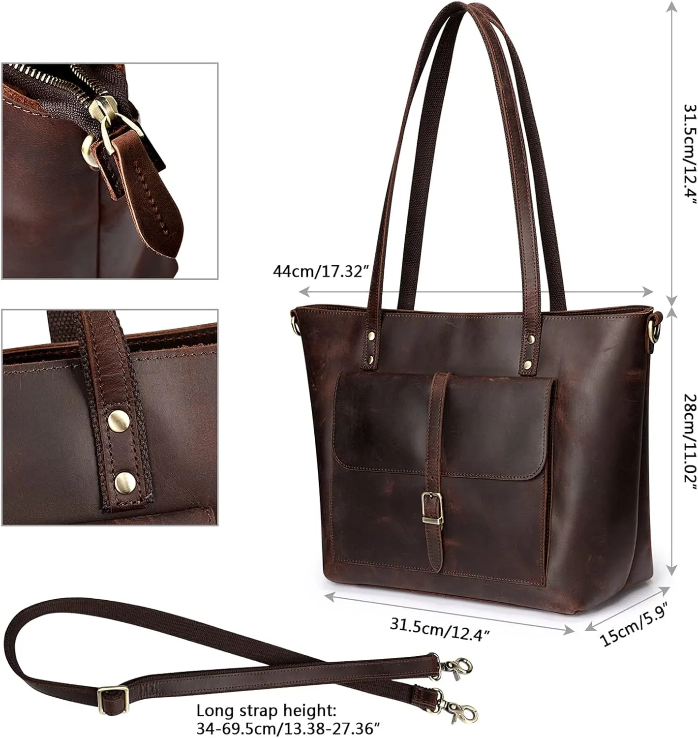 S-ZONE Women Vintage Genuine Leather Tote Bag Large Shoulder Purse Work Handbag
