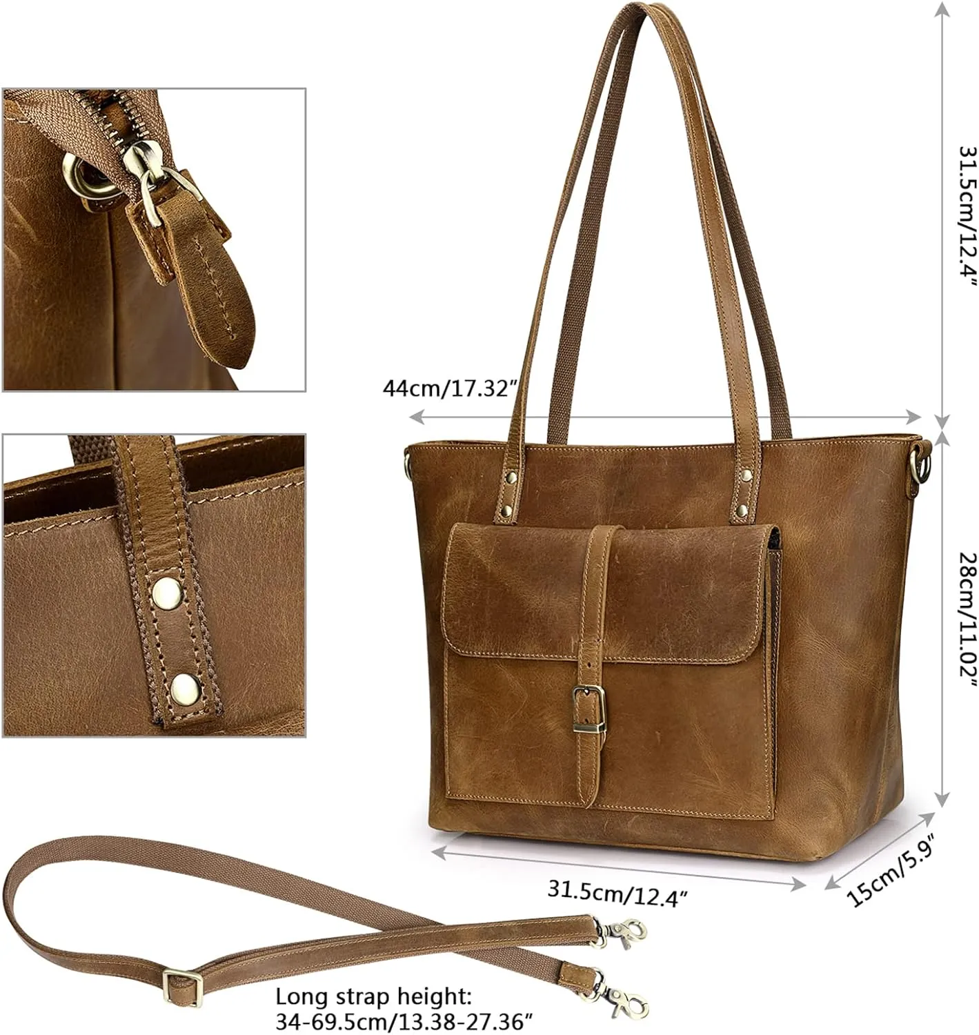 S-ZONE Women Vintage Genuine Leather Tote Bag Large Shoulder Purse Work Handbag