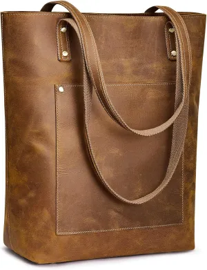 S-ZONE Women Vintage Genuine Leather Tote Bag Large Shoulder Purse Work Handbag