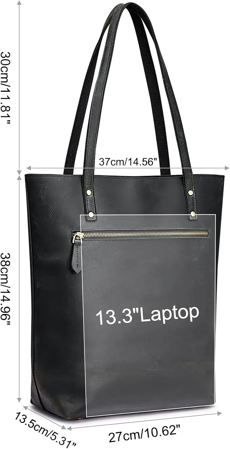 S-ZONE Women Vintage Genuine Leather Tote Bag Large Shoulder Purse Work Handbag
