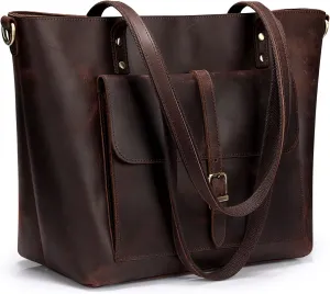 S-ZONE Women Vintage Genuine Leather Tote Bag Large Shoulder Purse Work Handbag