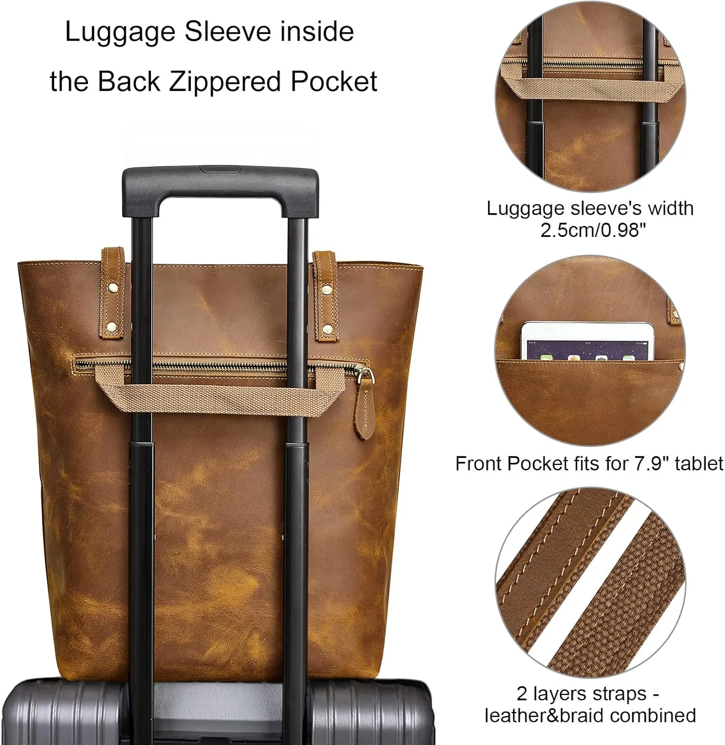 S-ZONE Women Vintage Genuine Leather Tote Bag Large Shoulder Purse Work Handbag