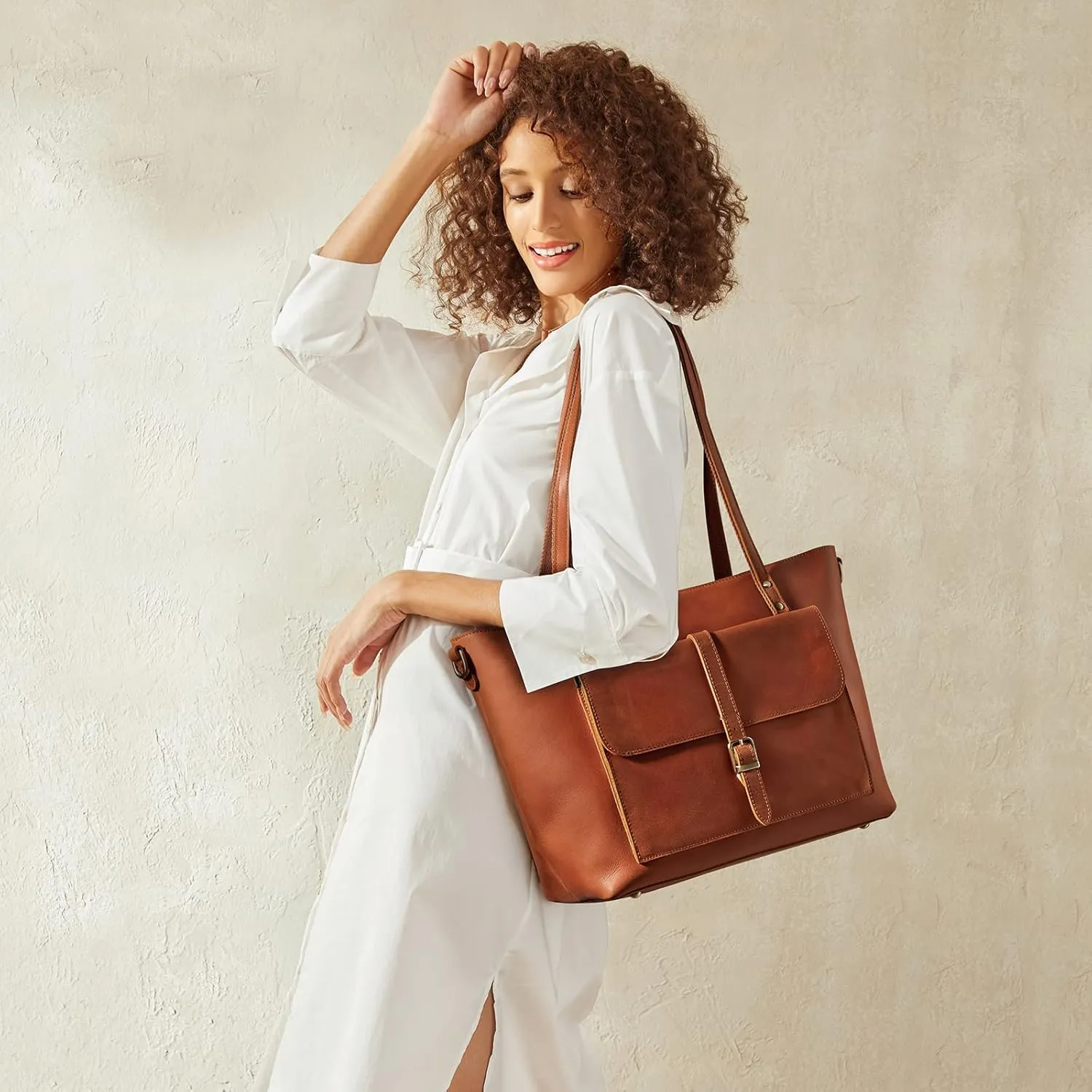 S-ZONE Women Vintage Genuine Leather Tote Bag Large Shoulder Purse Work Handbag