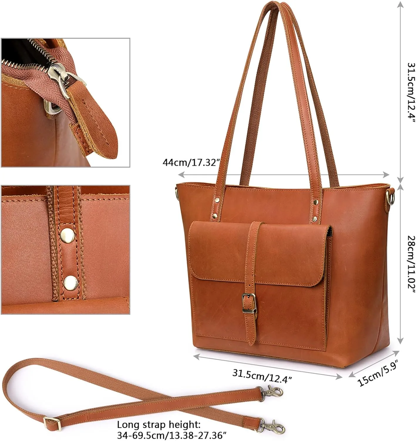 S-ZONE Women Vintage Genuine Leather Tote Bag Large Shoulder Purse Work Handbag