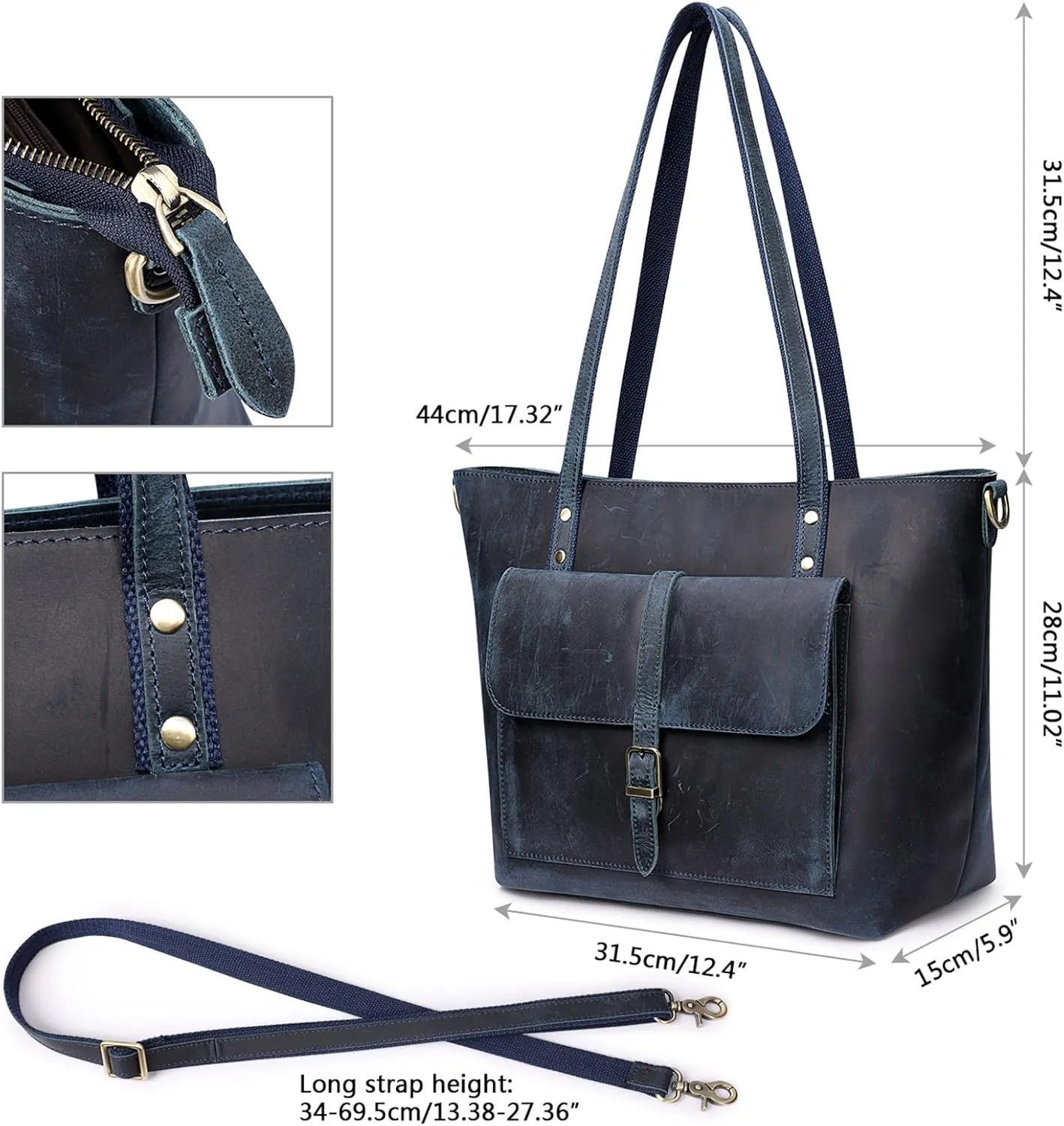 S-ZONE Women Vintage Genuine Leather Tote Bag Large Shoulder Purse Work Handbag
