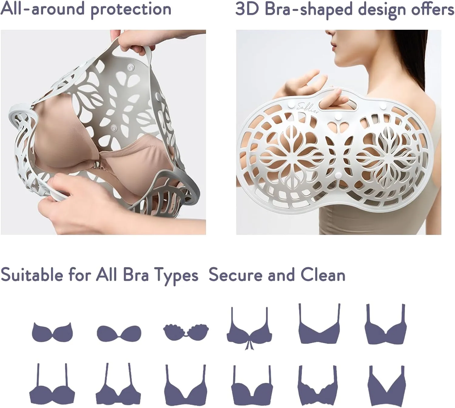 Sablier Bra Laundry Bag, Lingerie Bags for Washing Delicates, Button Slot Design, Durable & Resistant to Deformation, Silicone Bra Wash Bags for Sports Sexy Maternity Seamless Bras
