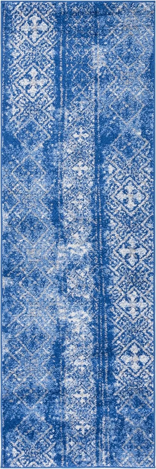 SAFAVIEH Adirondack Collection Runner Rug - 2'6" x 8', Silver & Blue, Moroccan Boho Distressed Design, Non-Shedding & Easy Care, Ideal for High Traffic Areas in Living Room, Bedroom (ADR111F)