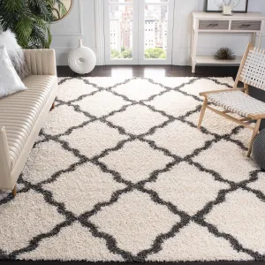 SAFAVIEH Dallas Shag Collection Area Rug - 8' x 10', Ivory & Dark Grey, Trellis Design, Non-Shedding & Easy Care, 1.5-inch Thick Ideal for High Traffic Areas in Living Room, Bedroom (SGD257H)