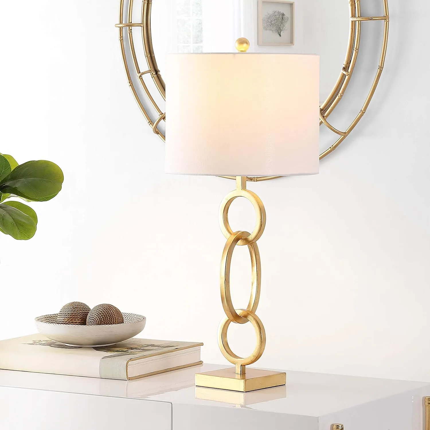 SAFAVIEH Lighting Collection Alaia Modern Contemporary Gold Chain Link Iron 32-inch Bedroom Living Room Home Office Desk Nightstand Table Lamp (LED Bulb Included)