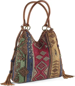 SAGEFINDS Natrona Tapestry Bag | Southwestern Pattern | Slouchy Purse | Snap Closure | Lined Interior with Pockets | 21” Long Double Handles | 16” H x 11” W