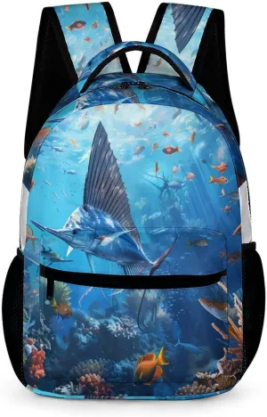Sailfish Coral Reefs Printed Travel Backpack Lightweight Daypack Shoulder Bag for Men Women Travel Camping