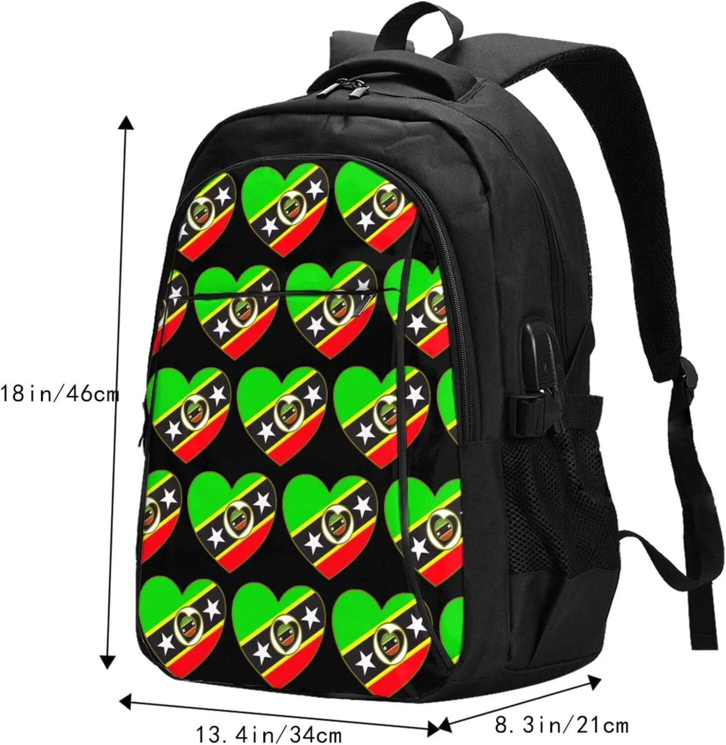 Saint Kitts Nevis Flag Business Laptop Backpack Travel Backpacks Outdoor Rucksack Large Bag Daypack with USB Charging Port Multi-Pocket for Hiking Camping