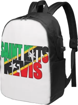 Saint Kitts Nevis Flag Laptop Backpacks Travel Backpack Casual Business Daypack Sport Rucksack Computer Bag Fits up to 17 Inch Notebook with USB Port