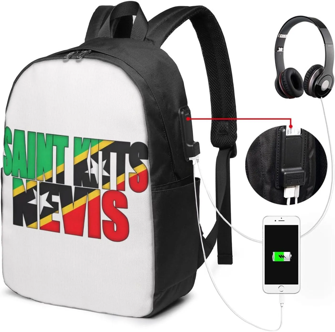 Saint Kitts Nevis Flag Laptop Backpacks Travel Backpack Casual Business Daypack Sport Rucksack Computer Bag Fits up to 17 Inch Notebook with USB Port