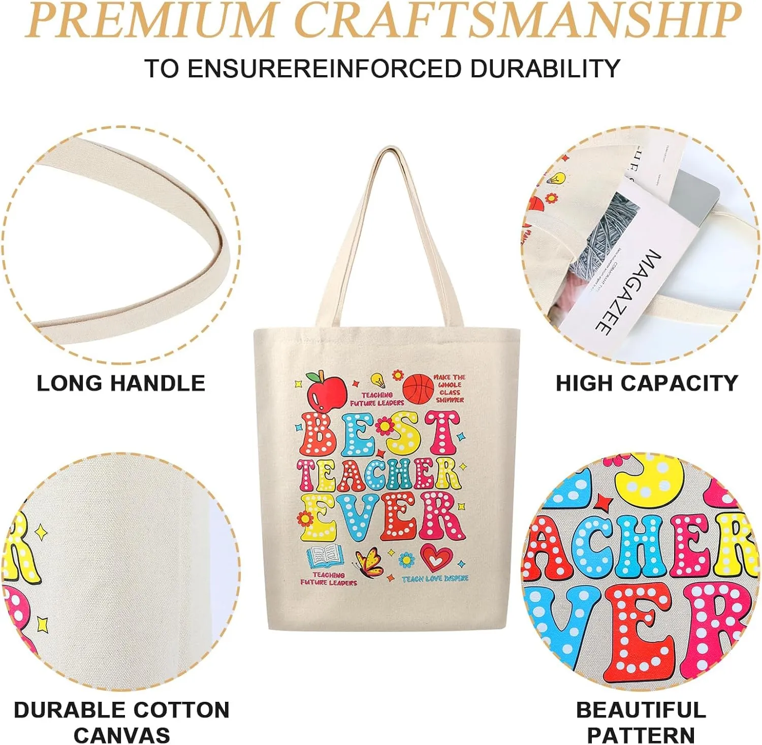 SAIWEILAI ONLINE 8 Pieces Teacher Canvas Totes Bag Teacher Appreciation Gifts Teacher of the Year Appreciation Gifts