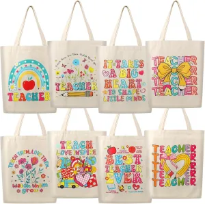 SAIWEILAI ONLINE 8 Pieces Teacher Canvas Totes Bag Teacher Appreciation Gifts Teacher of the Year Appreciation Gifts