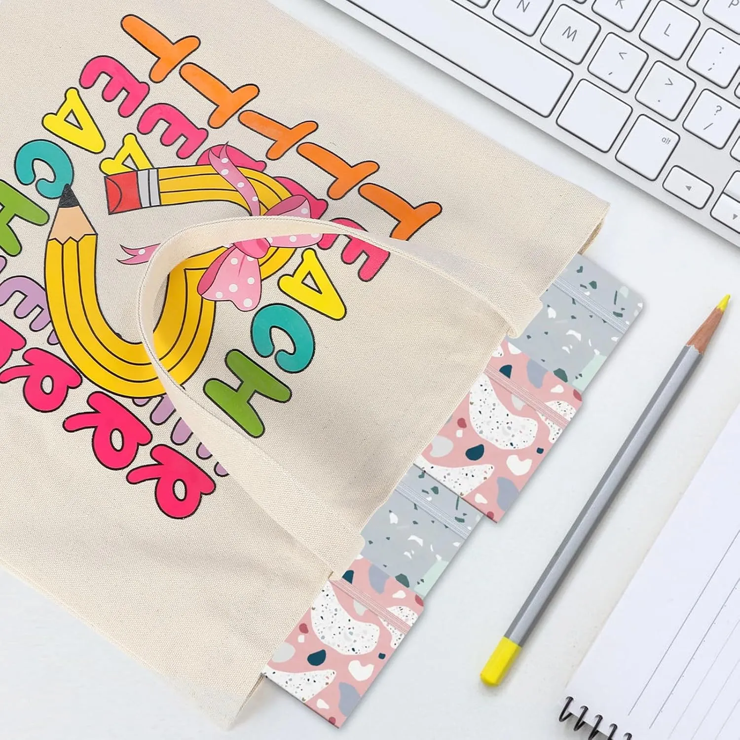 SAIWEILAI ONLINE 8 Pieces Teacher Canvas Totes Bag Teacher Appreciation Gifts Teacher of the Year Appreciation Gifts