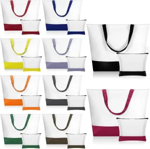 Sanwuta 20 Pcs Large Blank Canvas Tote Bags and Makeup Bags Blank Reusable Grocery Luggage Canvas Tote with Handles(10 Dark Colors)