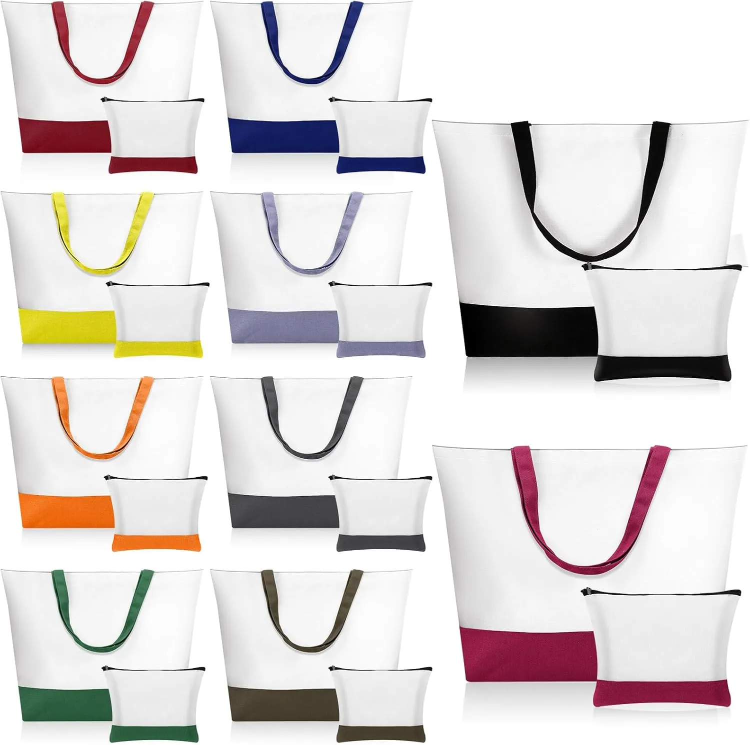 Sanwuta 20 Pcs Large Blank Canvas Tote Bags and Makeup Bags Blank Reusable Grocery Luggage Canvas Tote with Handles(10 Dark Colors)