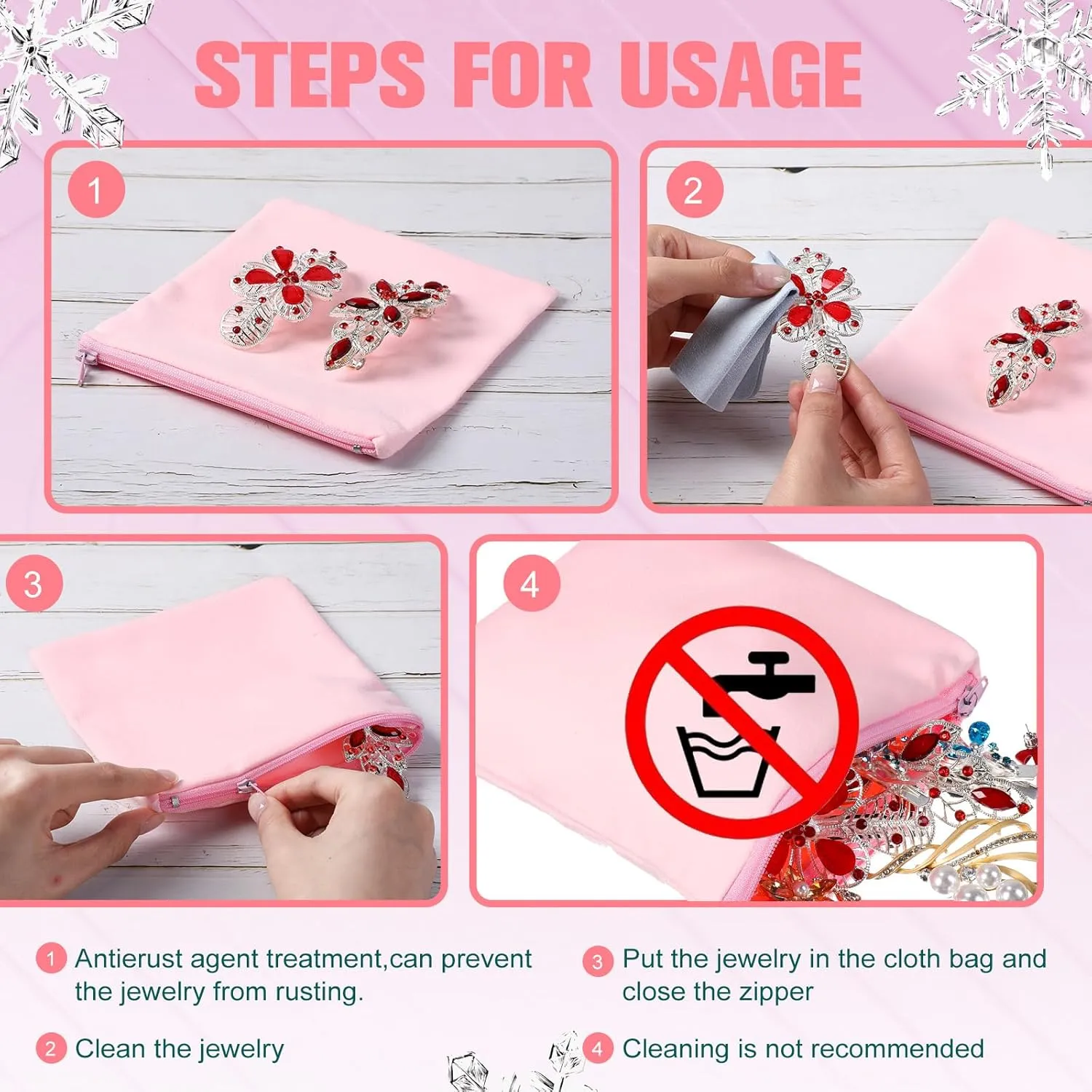 Sanwuta 8 Pcs Zippered Silver Storage Bags Anti Tarnish Silver Pouches Keeper Jewelry Storage Protector Bags(9 x 12 Inch,Pink)