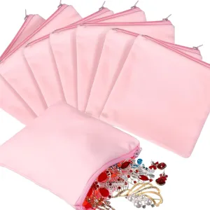 Sanwuta 8 Pcs Zippered Silver Storage Bags Anti Tarnish Silver Pouches Keeper Jewelry Storage Protector Bags(9 x 12 Inch,Pink)