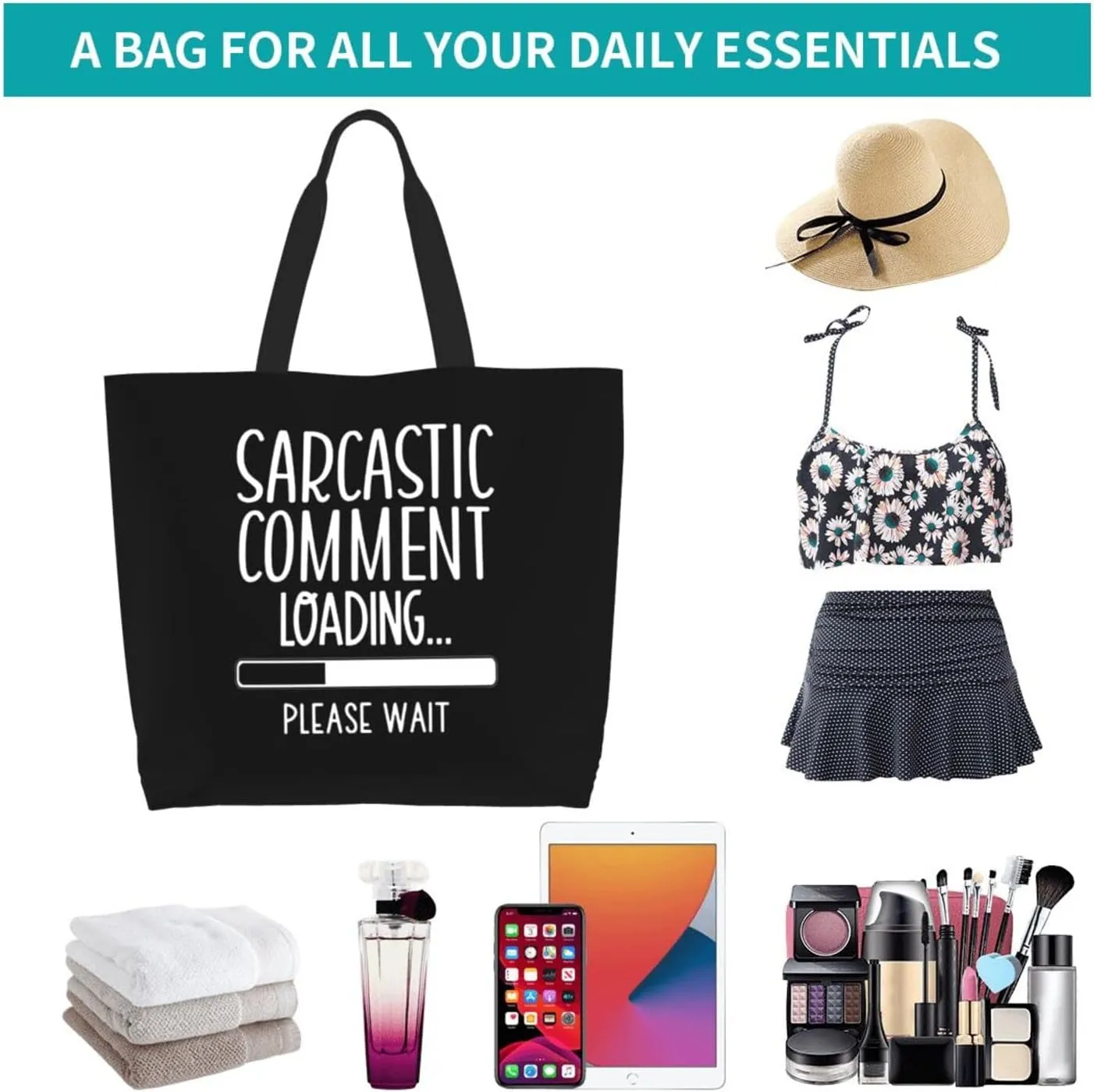 Sarcastic Comment Loading Women'S Lightweight Canvas Handbag Reusable Shopping Bag