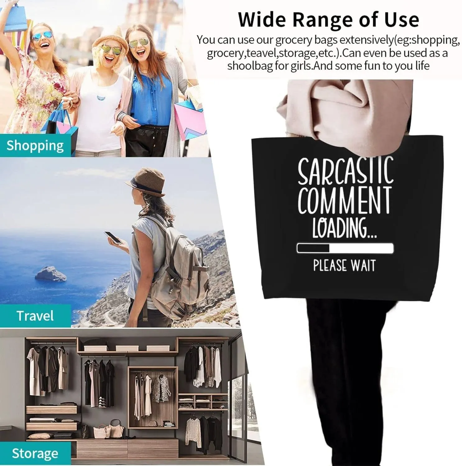 Sarcastic Comment Loading Women'S Lightweight Canvas Handbag Reusable Shopping Bag