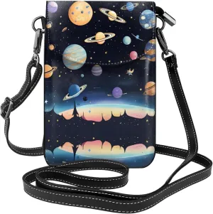 Saturn Jupiter Earth Small Phone Wallet - Versatile everyday shoulder and crossbody bag with adjustable strap and card slots