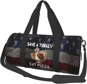 Save A Turkey Eat Pizza Thanksgiving Turkey Duffel Bag Gym Bag Travel Sports Tote Large Foldable Beach Swim Yoga0