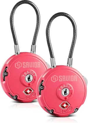Savior Equipment Quality TSA-Approved 3-Digit Combination Cable Travel Luggage Locks for Rifle Bag Firearm Gun Case Accessories Ammo Boxes Outdoor Storage, Poison Pink, 2-Pack
