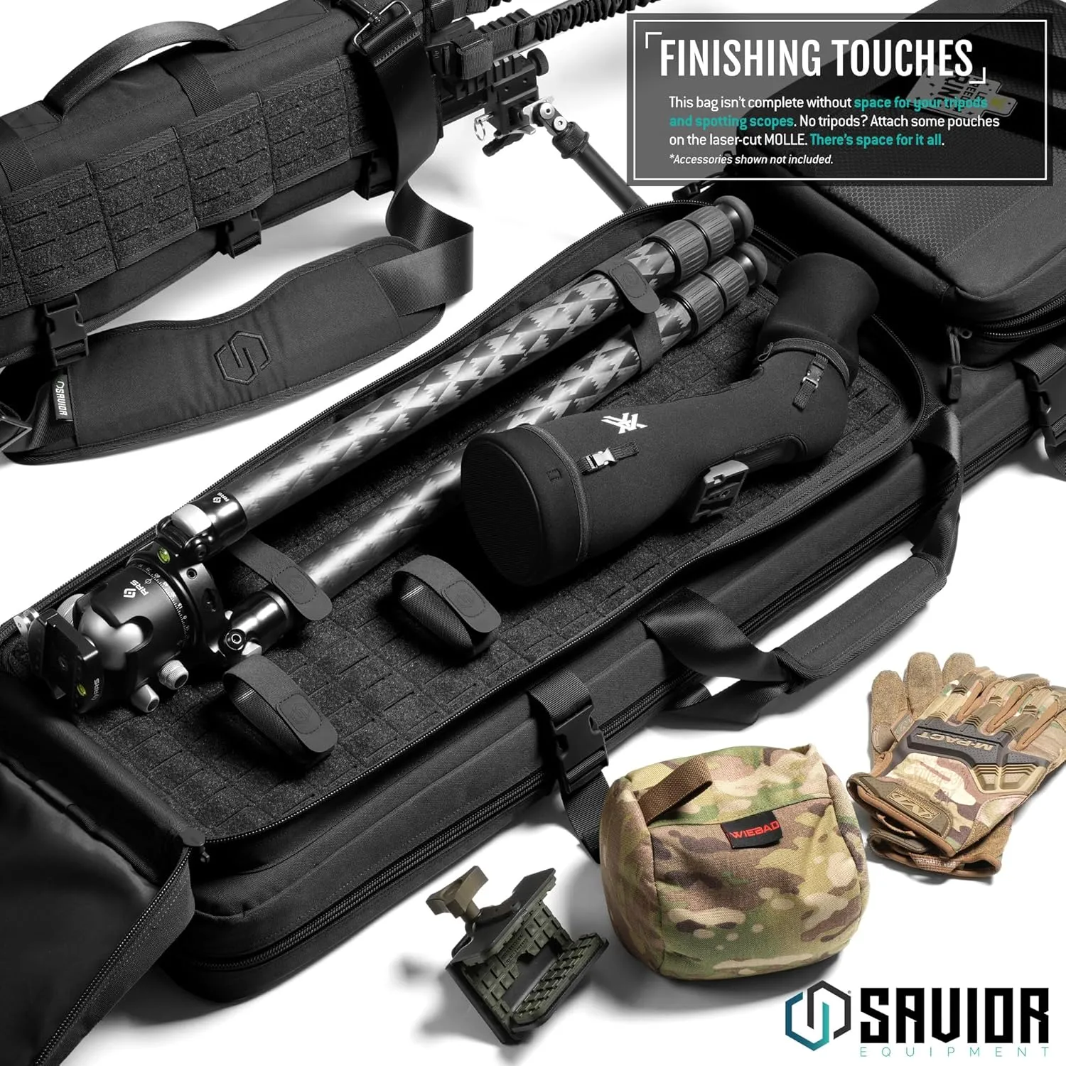 Savior Equipment Specialist Series LRP 47" 51" 55" Tactical Sniper Long Rifle Bag Long Range Precision Firearm Soft Case w/ 2 MOLLE Pouches, Scope Cover, Backpack & Shoulder Strap Included