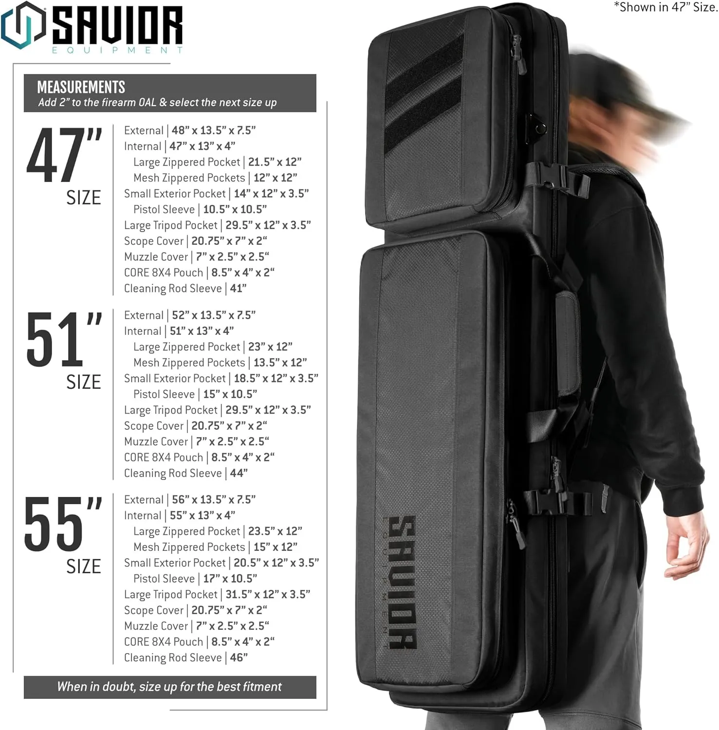 Savior Equipment Specialist Series LRP 47" 51" 55" Tactical Sniper Long Rifle Bag Long Range Precision Firearm Soft Case w/ 2 MOLLE Pouches, Scope Cover, Backpack & Shoulder Strap Included