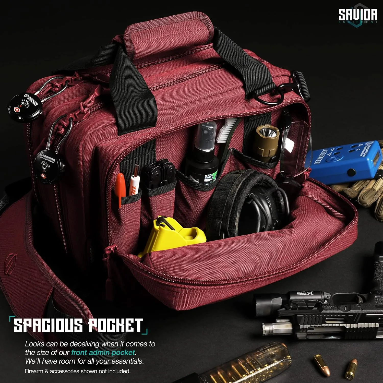 Savior Equipment Specialist Series Mini Range Bag Tactical Dual Pistol Handgun Revolver Hunting Bag Gun Carrying Case, X-Large Compartments w/Lockable Zippers, Deluxe Padded Shoulder Strap Included