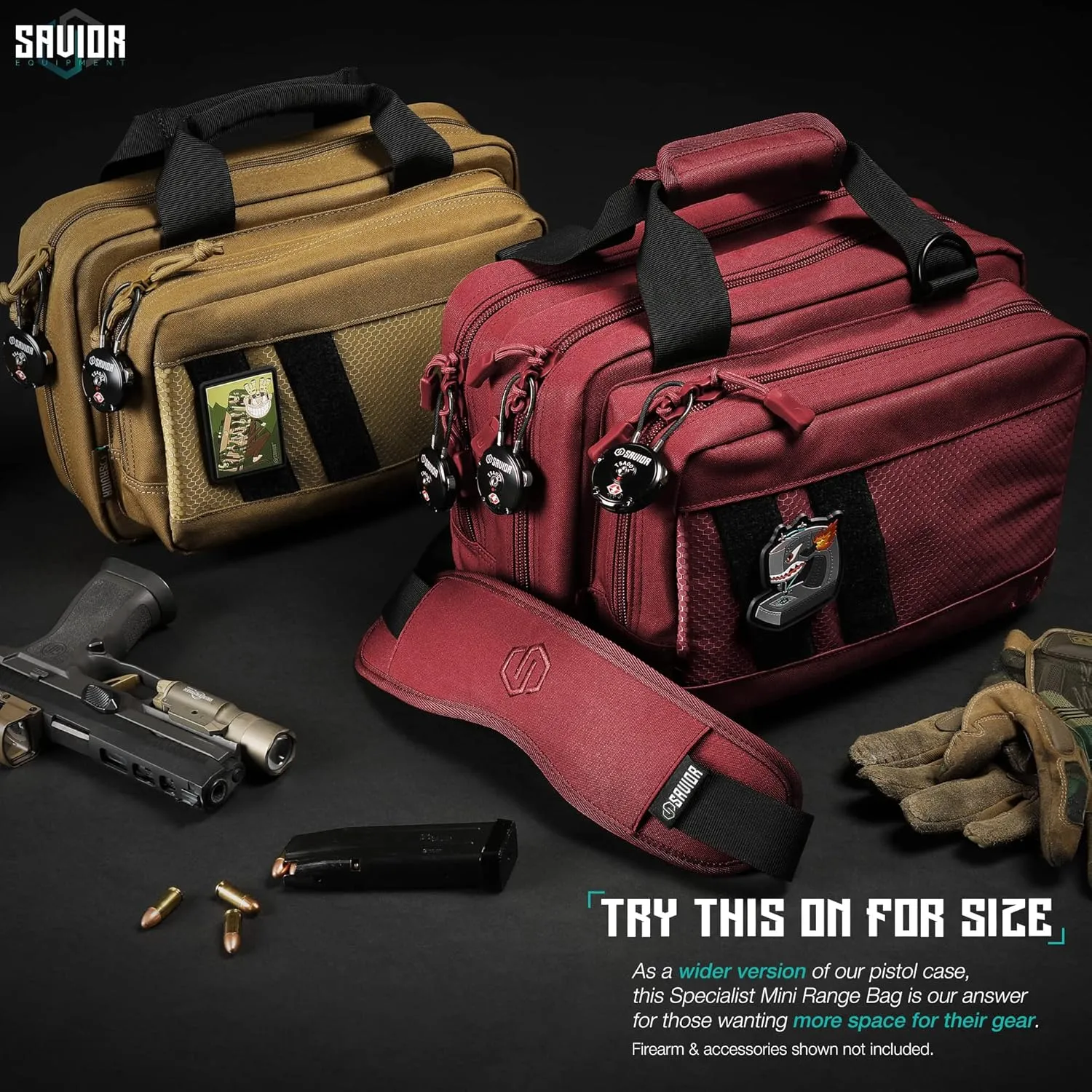 Savior Equipment Specialist Series Mini Range Bag Tactical Dual Pistol Handgun Revolver Hunting Bag Gun Carrying Case, X-Large Compartments w/Lockable Zippers, Deluxe Padded Shoulder Strap Included