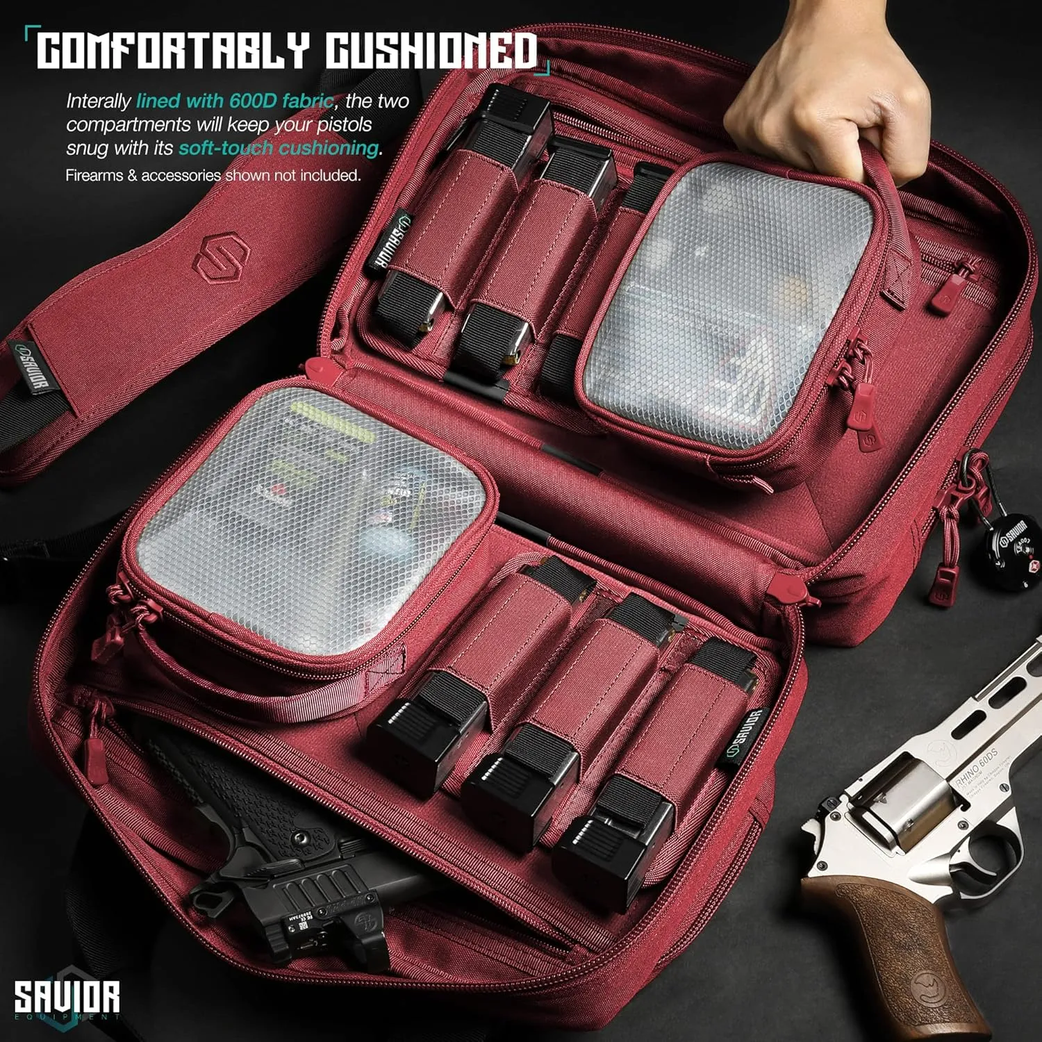 Savior Equipment Specialist Series Mini Range Bag Tactical Dual Pistol Handgun Revolver Hunting Bag Gun Carrying Case, X-Large Compartments w/Lockable Zippers, Deluxe Padded Shoulder Strap Included