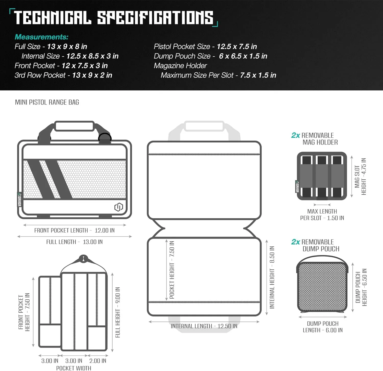 Savior Equipment Specialist Series Mini Range Bag Tactical Dual Pistol Handgun Revolver Hunting Bag Gun Carrying Case, X-Large Compartments w/Lockable Zippers, Deluxe Padded Shoulder Strap Included