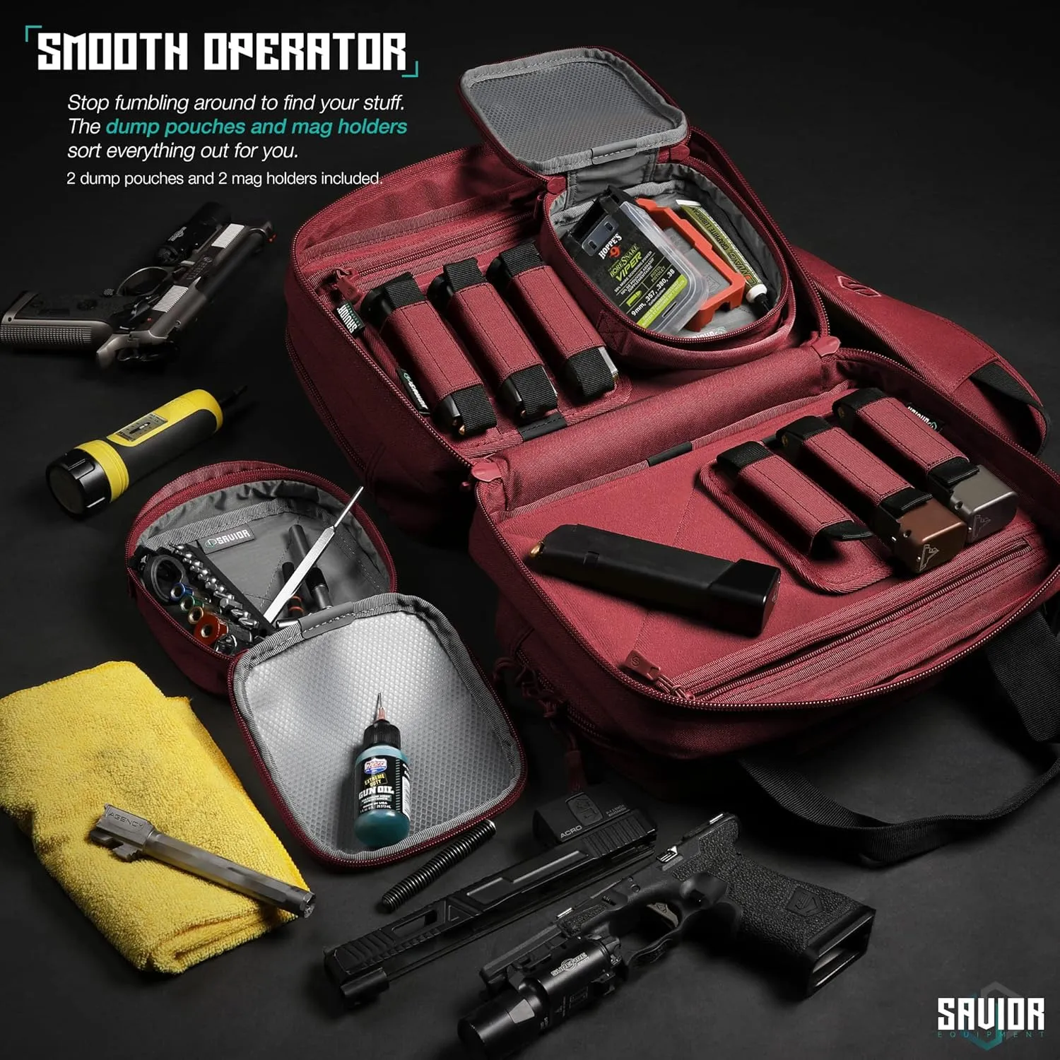 Savior Equipment Specialist Series Mini Range Bag Tactical Dual Pistol Handgun Revolver Hunting Bag Gun Carrying Case, X-Large Compartments w/Lockable Zippers, Deluxe Padded Shoulder Strap Included