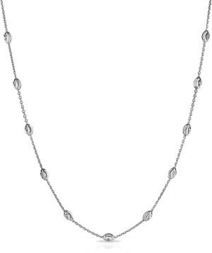 Savlano 18K Gold Plated Over 925 Sterling Silver Station Oval Moon Bead Necklace Chain For Women. Silver, Gold, Rose Gold - Made in Italy Comes With a Gift Box