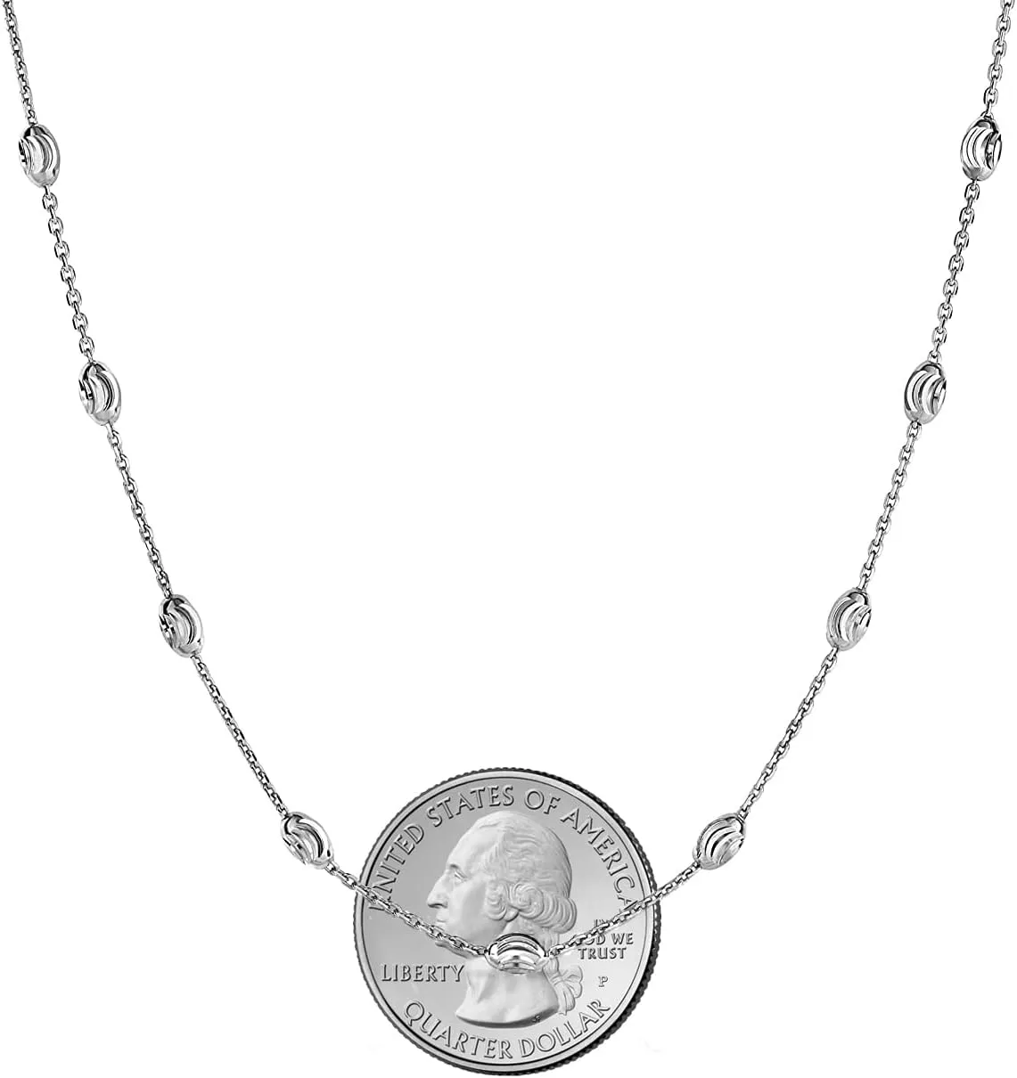 Savlano 18K Gold Plated Over 925 Sterling Silver Station Oval Moon Bead Necklace Chain For Women. Silver, Gold, Rose Gold - Made in Italy Comes With a Gift Box
