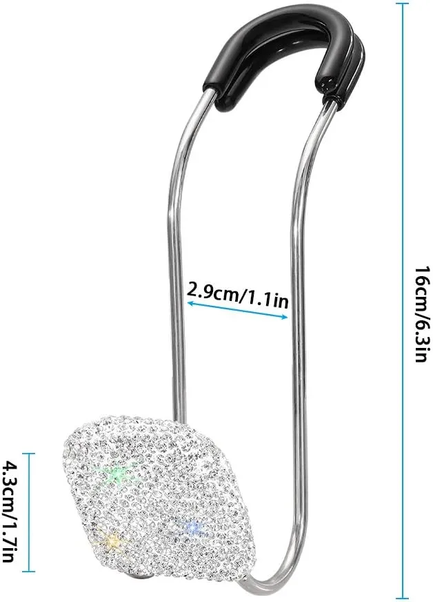 SAVORI Car Headrest Hooks Bling Car Accessories Rhinestones Universal Auto Back Seat Headrest Metal Hanger Organizer Vehicle Holder for Bag Purse Clothes Grocery 2PCS (White)