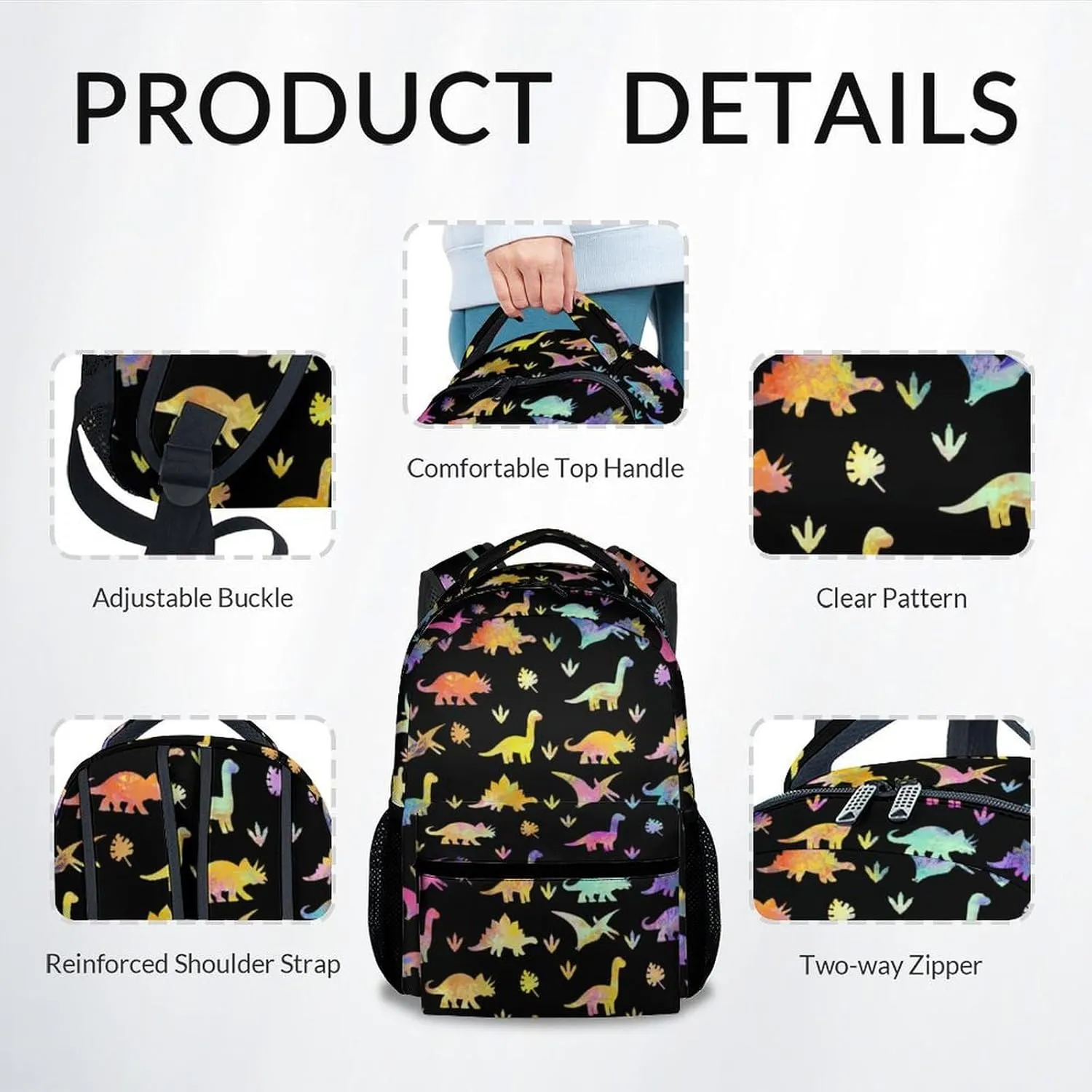 School Backpack for Boys - 17 Inch Large Capacity Aesthetic Kid Backpack - Black Durable Dinosaur Bookbag for School, Travel and Camp
