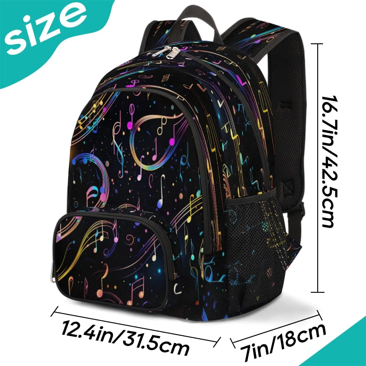 School Backpack for Boys Girls, Colorful Music Note Elementary School Bags Musical Notes Lightweight Bookbag Laptop Backpack Casual Daypack Rucksack for Kids Teens