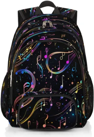 School Backpack for Boys Girls, Colorful Music Note Elementary School Bags Musical Notes Lightweight Bookbag Laptop Backpack Casual Daypack Rucksack for Kids Teens