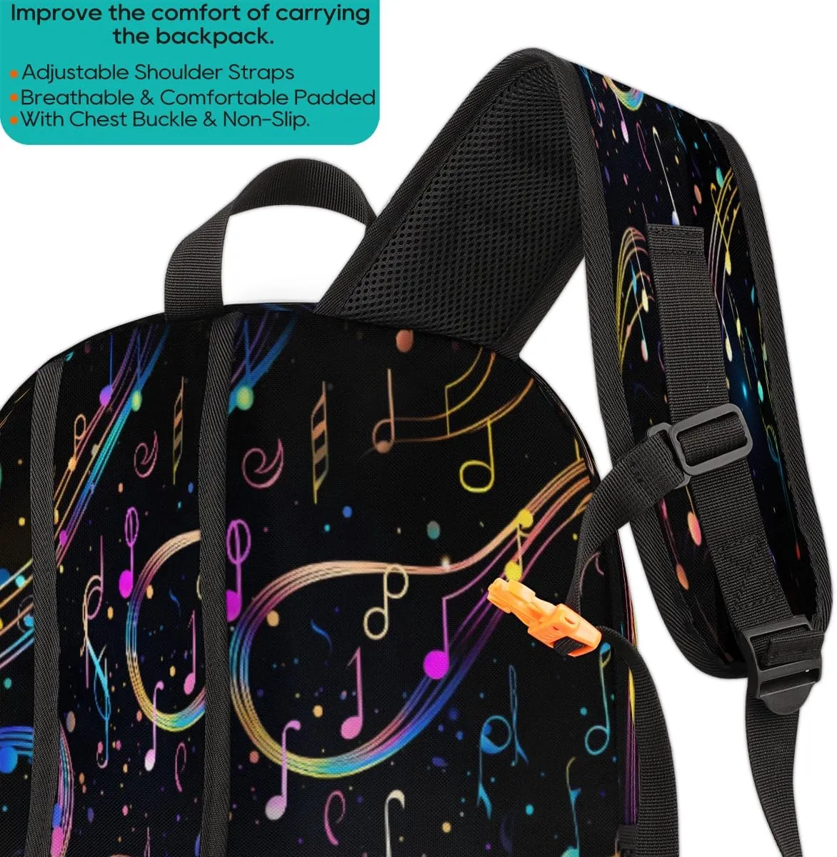 School Backpack for Boys Girls, Colorful Music Note Elementary School Bags Musical Notes Lightweight Bookbag Laptop Backpack Casual Daypack Rucksack for Kids Teens