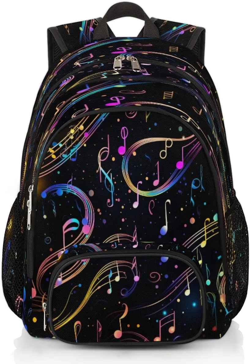 School Backpack for Boys Girls, Colorful Music Note Elementary School Bags Musical Notes Lightweight Bookbag Laptop Backpack Casual Daypack Rucksack for Kids Teens