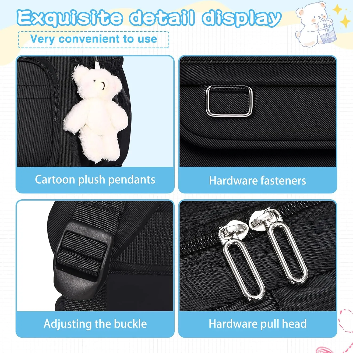 School Backpack for Kids Girls Cute Travel Backapck for College Women Men Casual Laptop Bookbag for Teen Student(Black)