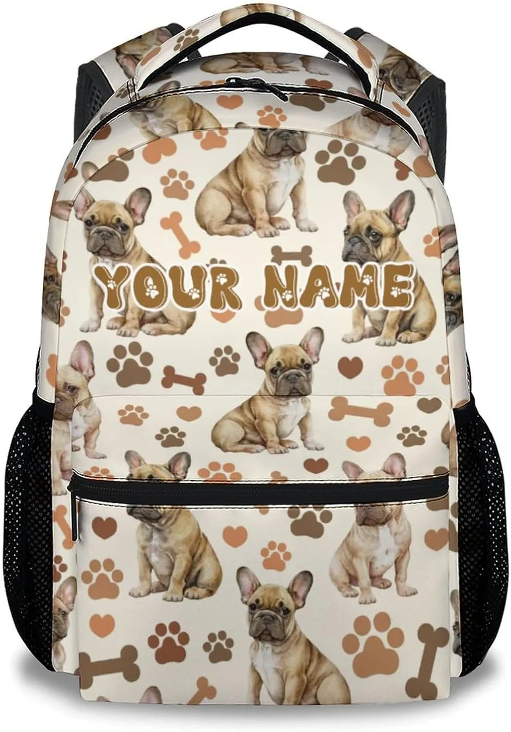 School Backpack for Kids, Personalization Cute Bulldogs Backpack for School Travel, 17 Inch Custom Dog Bookbag for Boys Girls
